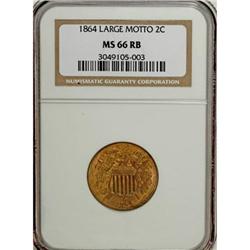 1864 2C Large Motto MS66 Red and Brown NGC RPD