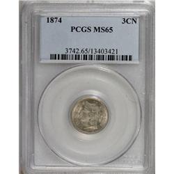 1874 3CN MS65 PCGS