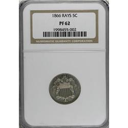 1866 5C Rays PR62 NGC