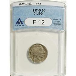 1937-D 5C Three-Legged Fine 12 ANACS