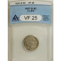 1937-D 5C Three-Legged VF25 ANACS