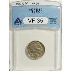 1937-D 5C Three-Legged VF35 ANACS