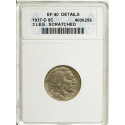 1937-D 5C Three-Legged XF40 Details ANACS