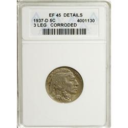 1937-D 5C Three-Legged XF45 Details ANACS