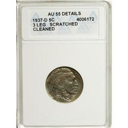 1937-D 5C Three-Legged AU55 Details ANACS