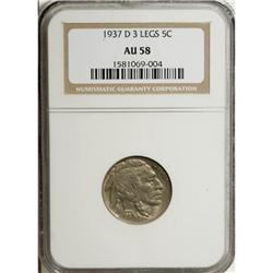 1937-D 5C Three-Legged AU58 NGC