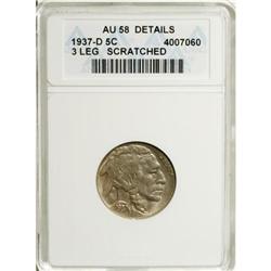 1937-D 5C Three-Legged--Scratched--ANACS. AU58