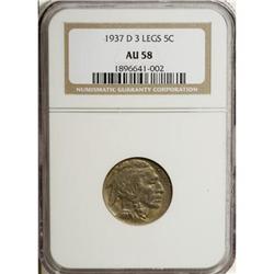 1937-D 5C Three-Legged AU58 NGC
