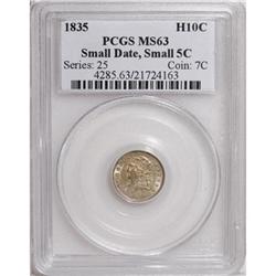 1835 H10C Small Date, Small 5C MS63 PCGS LM-10