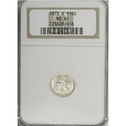 1872-S H10C Mintmark Below Bow MS65 NGC