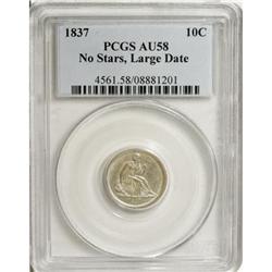 1837 10C No Stars, Large Date AU58 PCGS