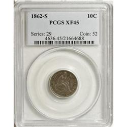 1862-S 10C XF45 PCGS