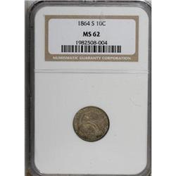 1864-S 10C MS62 NGC