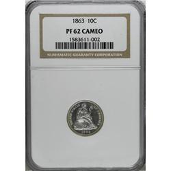 1863 10C PR62 Cameo NGC