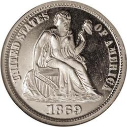 1869 10C PR66 Cameo NGC