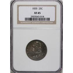 1835 25C XF45 NGC B-2; 1835 25C AU55 NGC B-5