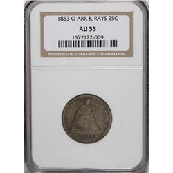 1853-O 25C Arrows and Rays AU55 NGC