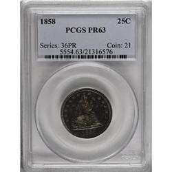 1858 25C PR63 PCGS