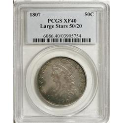 1807 50C Large Stars, 50 Over 20 XF40 PCGS