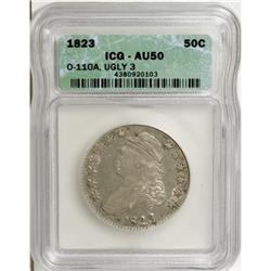 1823 50C Ugly 3 AU50 ICG O-110a