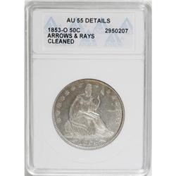 1853-O 50C Arrows and Rays AU55 Details ANACS
