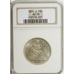 1874-S 50C Arrows AU58 NGC