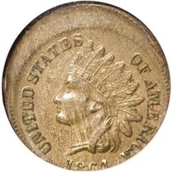 1864 1C L On Ribbon MS63 Brown NGC Off Center