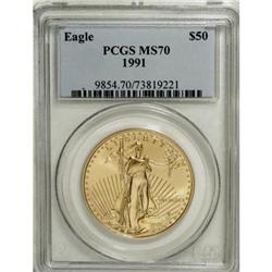 1991 G$50 One-Ounce Gold Eagle MS70 PCGS