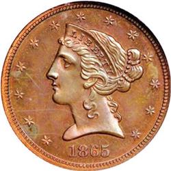 1865 $5 Judd-446, PR63 Brown NGC