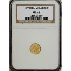 1849 G$1 Open Wreath MS62 NGC