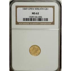 1849 G$1 Open Wreath MS62 NGC