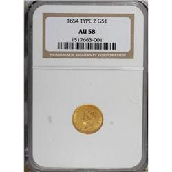 1854 G$1 Type Two AU58 NGC