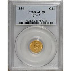 1854 G$1 Type Two AU58 PCGS