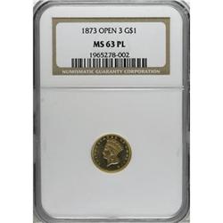 1873 G$1 Open 3 MS63 Prooflike NGC