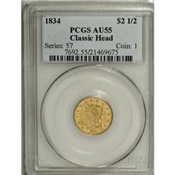 1834 $2 1/2 Classic AU55 PCGS