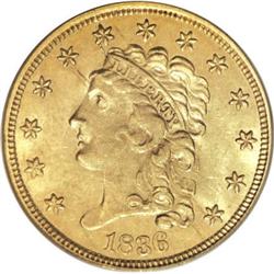 1836 $2 1/2 Script 8 MS62 PCGS