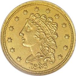 1838-C Qtr Eagle--Genuine, MS60 Details.