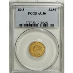 1843 $2 1/2 AU50 PCGS