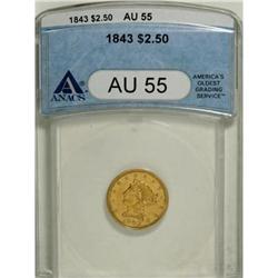 1843 $2 1/2 AU55 ANACS