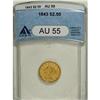 1843 $2 1/2 AU55 ANACS
