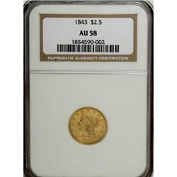 1843 $2 1/2 AU58 NGC