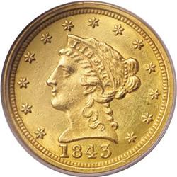 1843-O $2 1/2 Large Date, Plain 4 MS61 PCGS