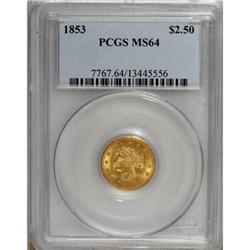 1853 $2 1/2 MS64 PCGS