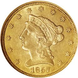 1857-O $2 1/2 AU58 NGC