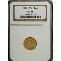 1859 $2 1/2 Old Reverse, Type One AU58 NGC