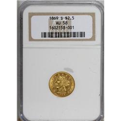 1869-S $2 1/2 AU58 NGC