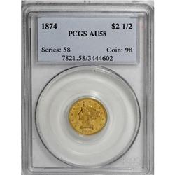 1874 $2 1/2 AU58 PCGS