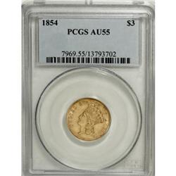 1854 $3 AU55 PCGS