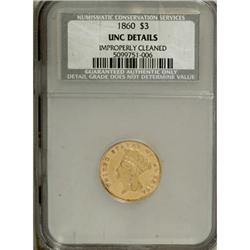 1860 $3--Improperly Cleaned--NCS. Unc. Details