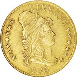 1806 $5 Round Top 6, 7x6 Stars AU58 ANACS